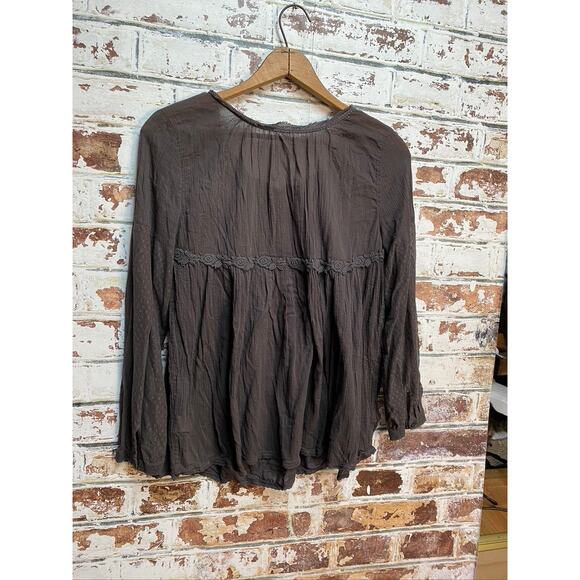 Free People Unique Flowing Polka Dot Mesh + Lace Pleated Detail Cotton Blouse - Picture 8 of 9